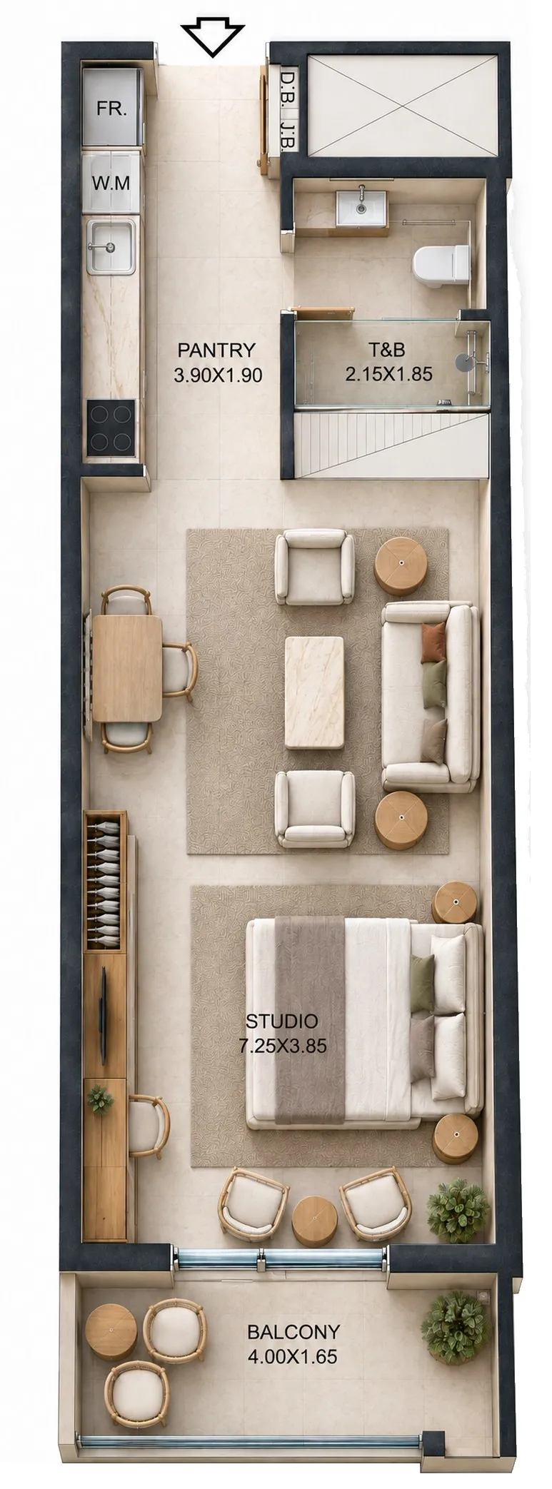 Reeman Residence 02 Studio floor plan, 529 sqft