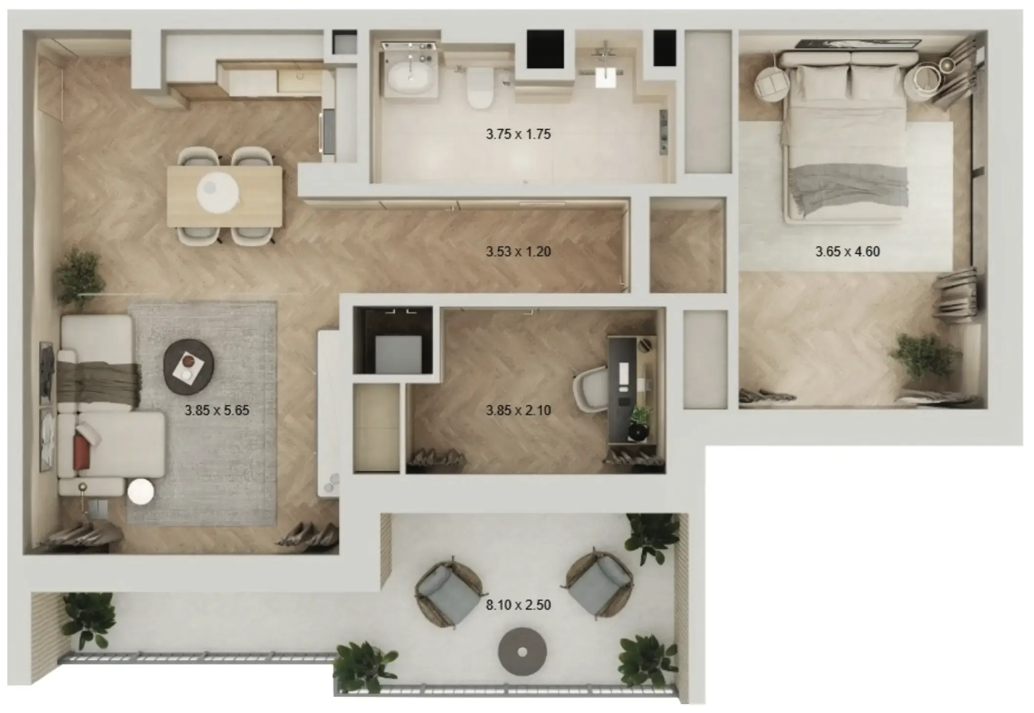 Arisha Terraces 1 bed floor plan, 899 sqft