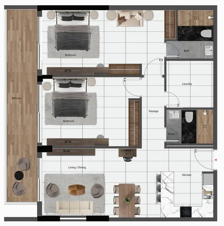 Park Lane 2 by Heilbronn 2 bed floor plan, 1,246 – 1,251 sqft