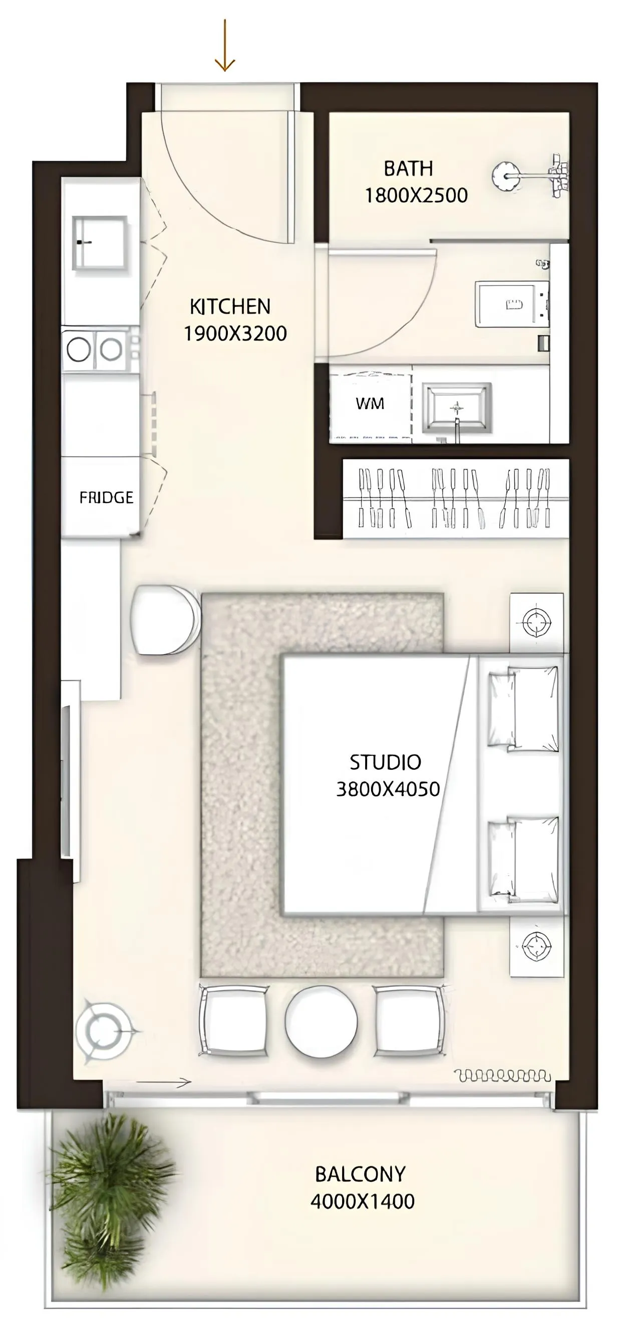 Condor Golf Links 18 Studio floor plan, 385 – 386 sqft