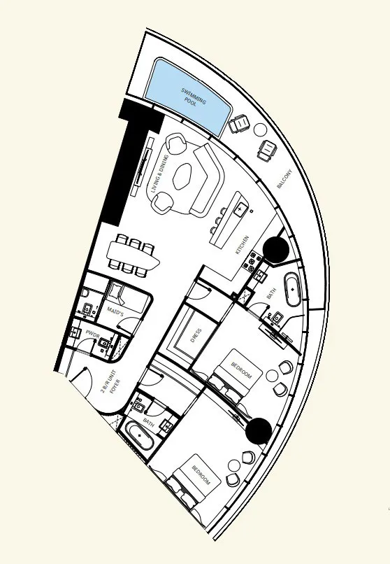 Mercedes-Benz Places by Binghatti 2 bed floor plan, 1,836 sqft