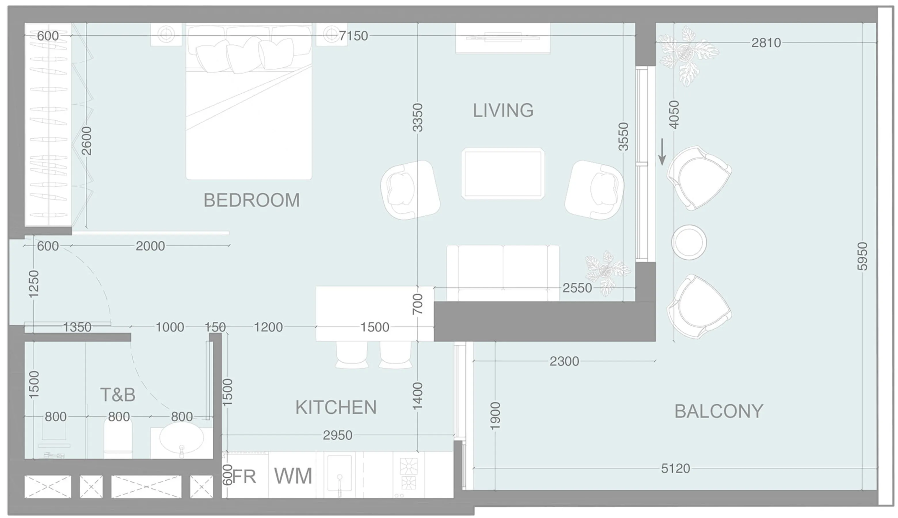 LUM1NAR Studio floor plan, 720 sqft