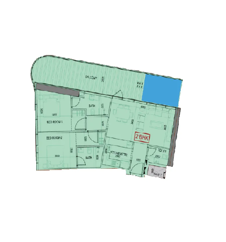 Samana Lake Views 2 2 bed floor plan, 1,262 sqft
