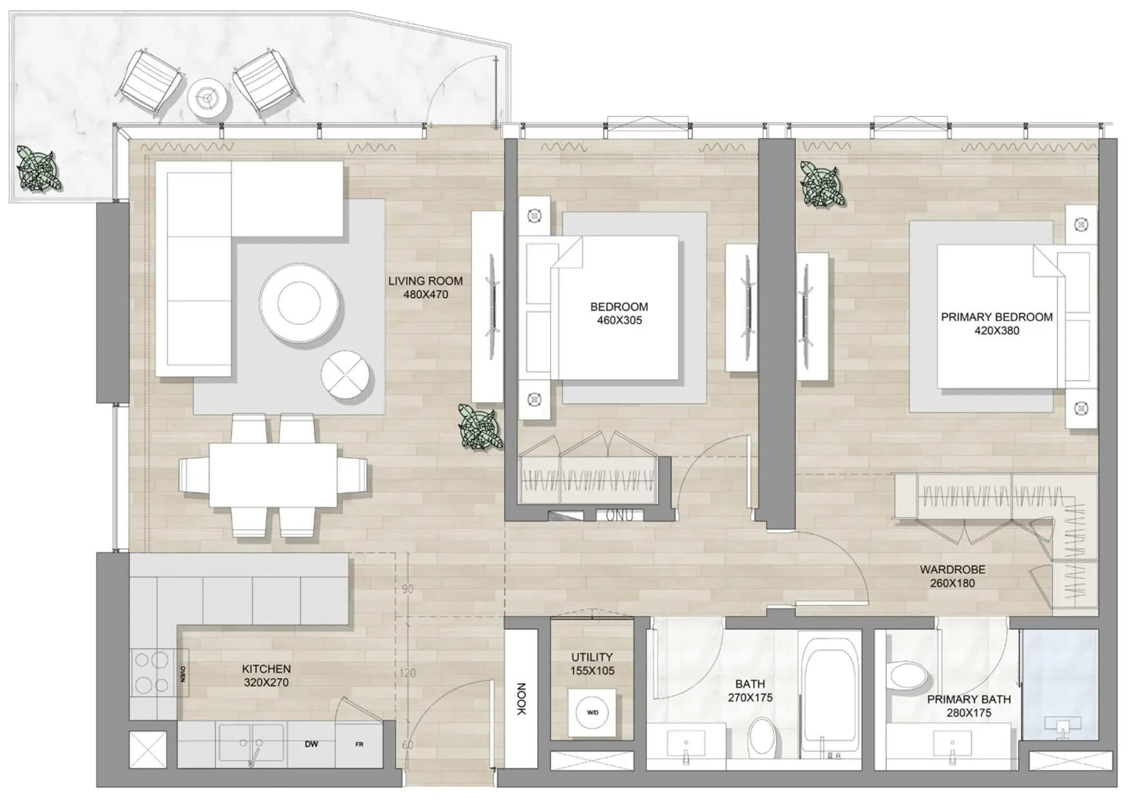 Skai Mina 2 bed floor plan, 1,343 – 1,741 sqft