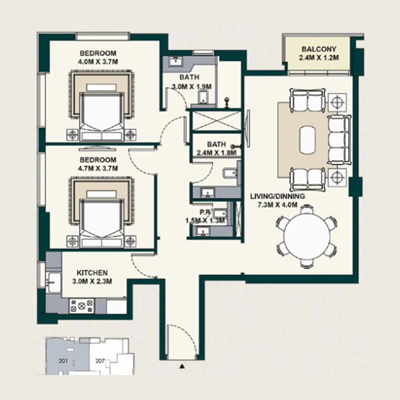 Exotica by Al Marina 2 bed floor plan, 1,141 sqft