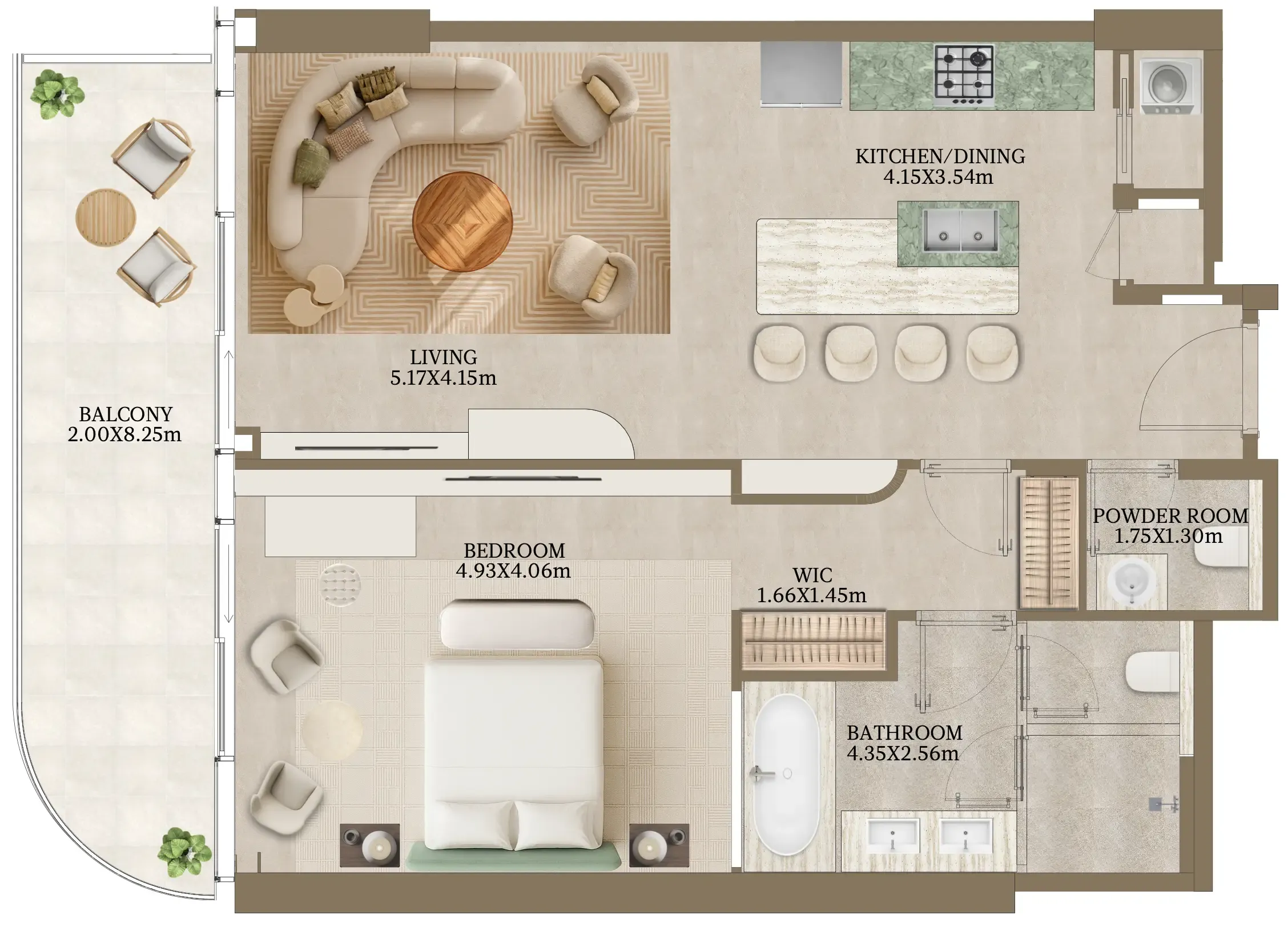 Nasim Al Bahr Residences 1 bed floor plan, 1,058 sqft