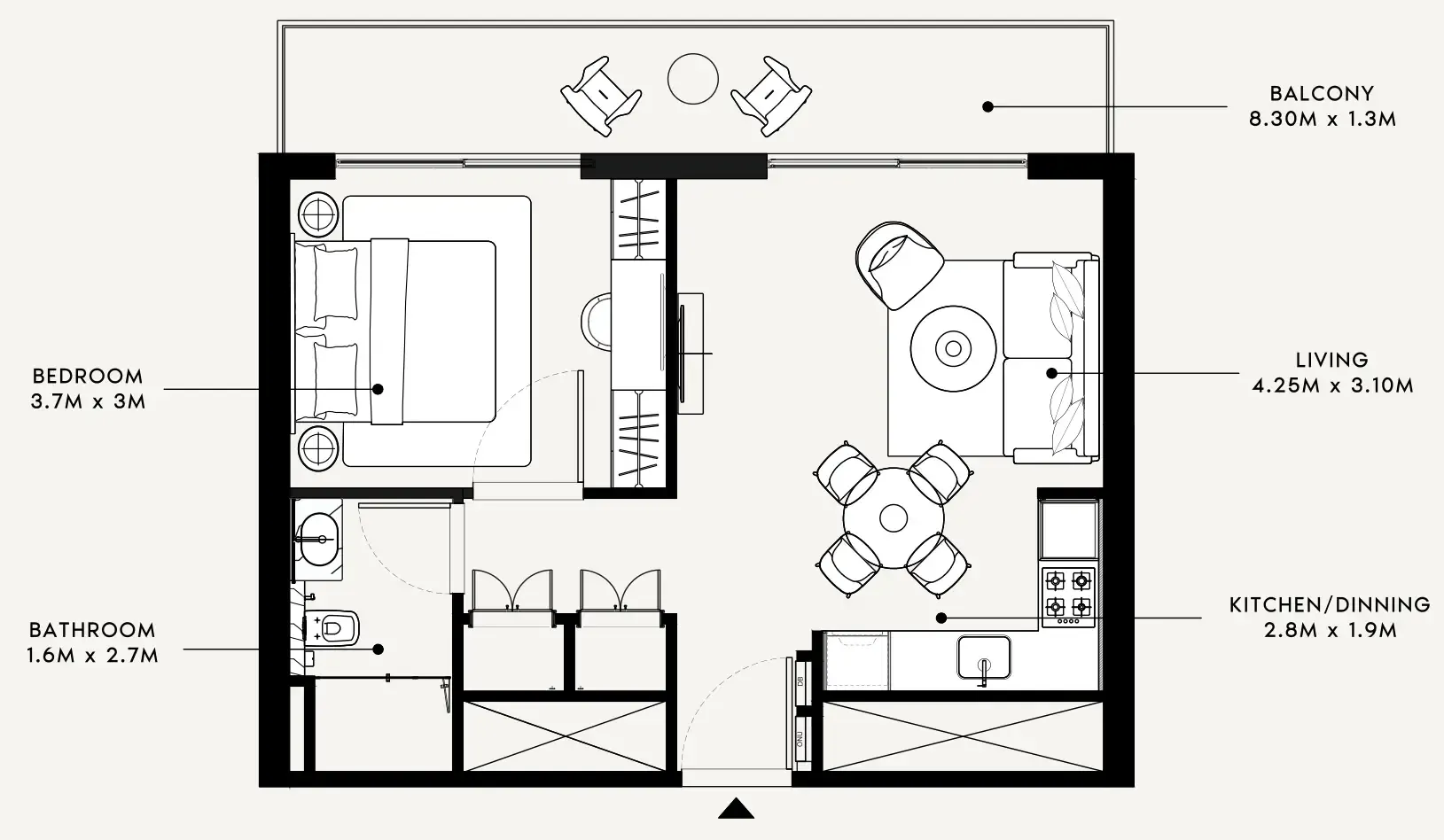 Azizi Milan 1 bed floor plan, 651 sqft
