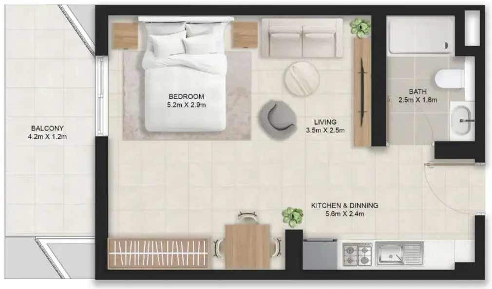 Stellar Axis Studio floor plan, 478 – 518 sqft