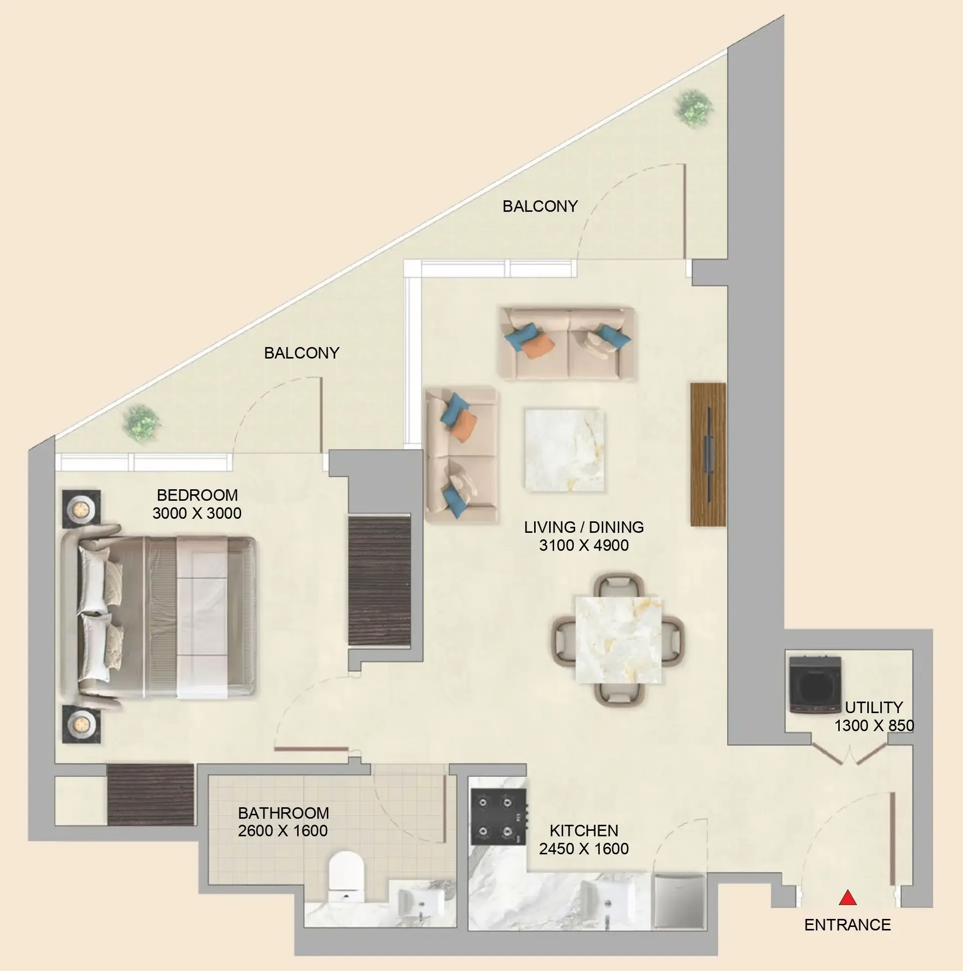 Skyvue Altier 1 bed floor plan, 627 sqft