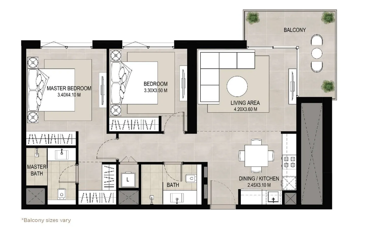 Aria on the Park 2 bed floor plan, 925 sqft