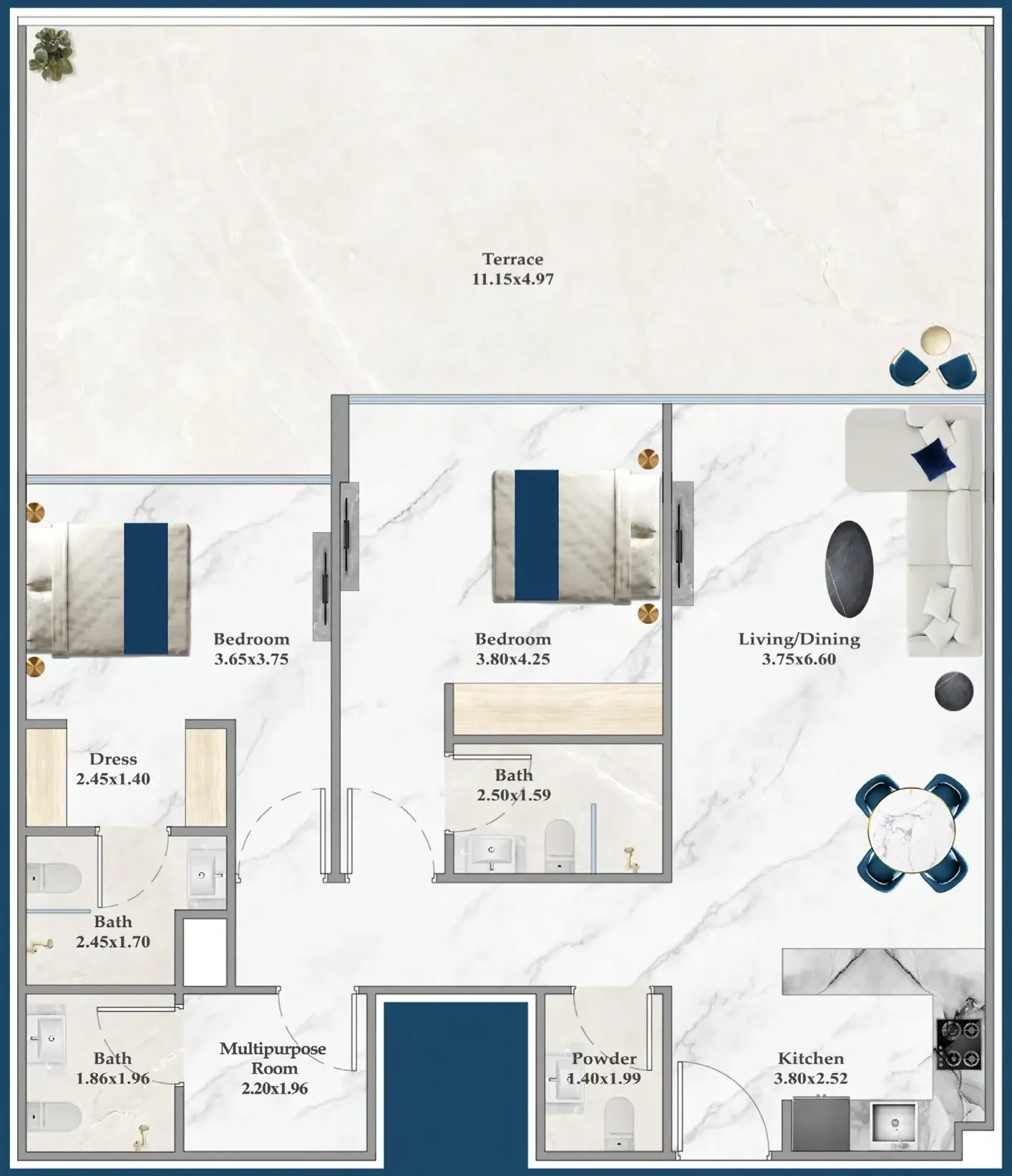 Serenz 2 bed floor plan, 1,528 sqft