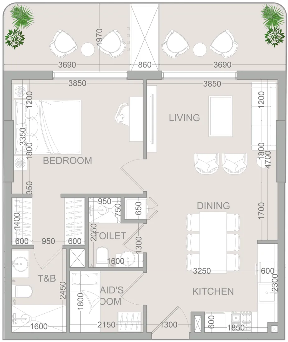 TETR1S Tower 1 bed floor plan, 821 sqft
