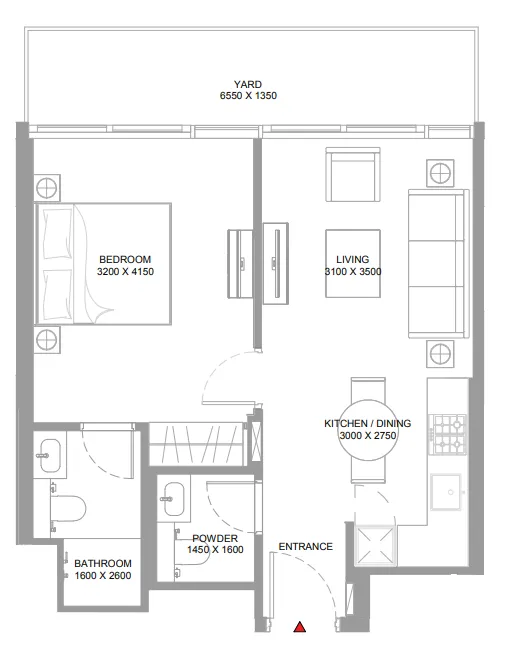 Bayside Marina Residences 1 bed floor plan, 626 sqft