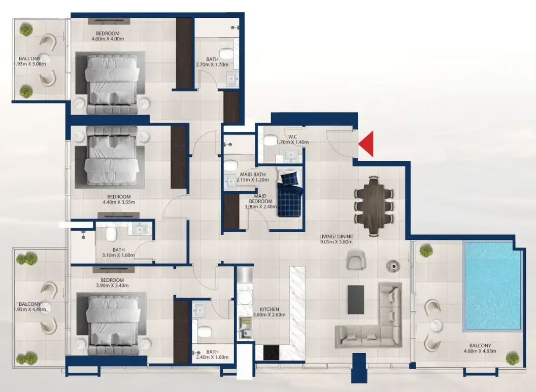 Al Vista 3 bed floor plan, 1,933 sqft