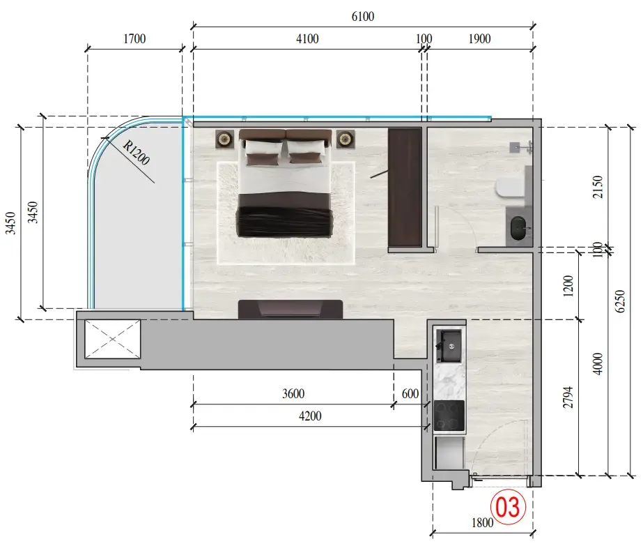 Ananda Residences Studio floor plan, 403 sqft