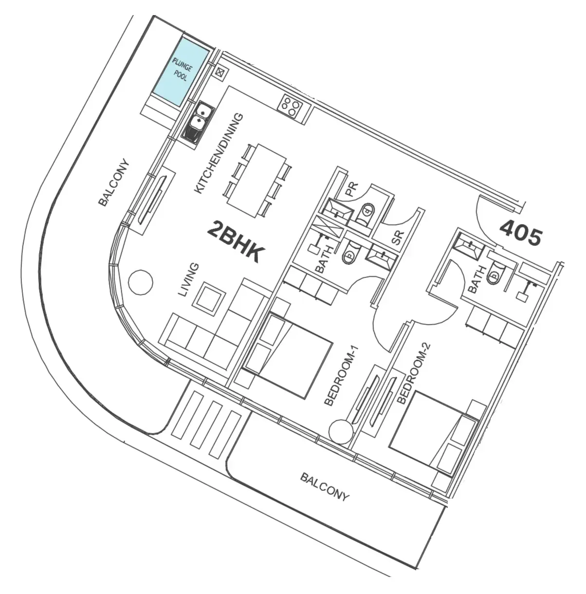 Villa Del Garda 2 bed floor plan, 1,423 sqft