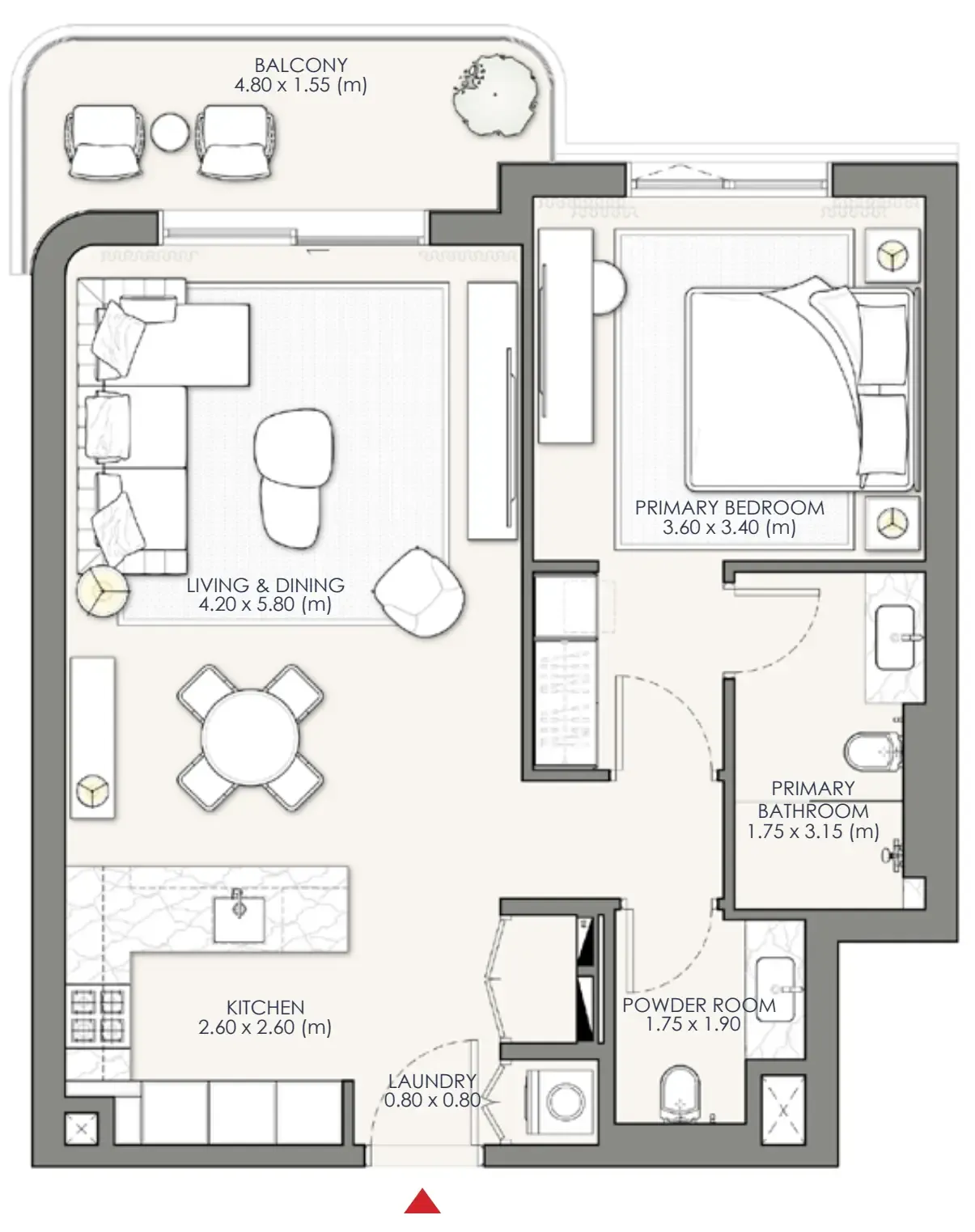 Palm Central Private Residences Phase 2 1 bed floor plan, 840 sqft