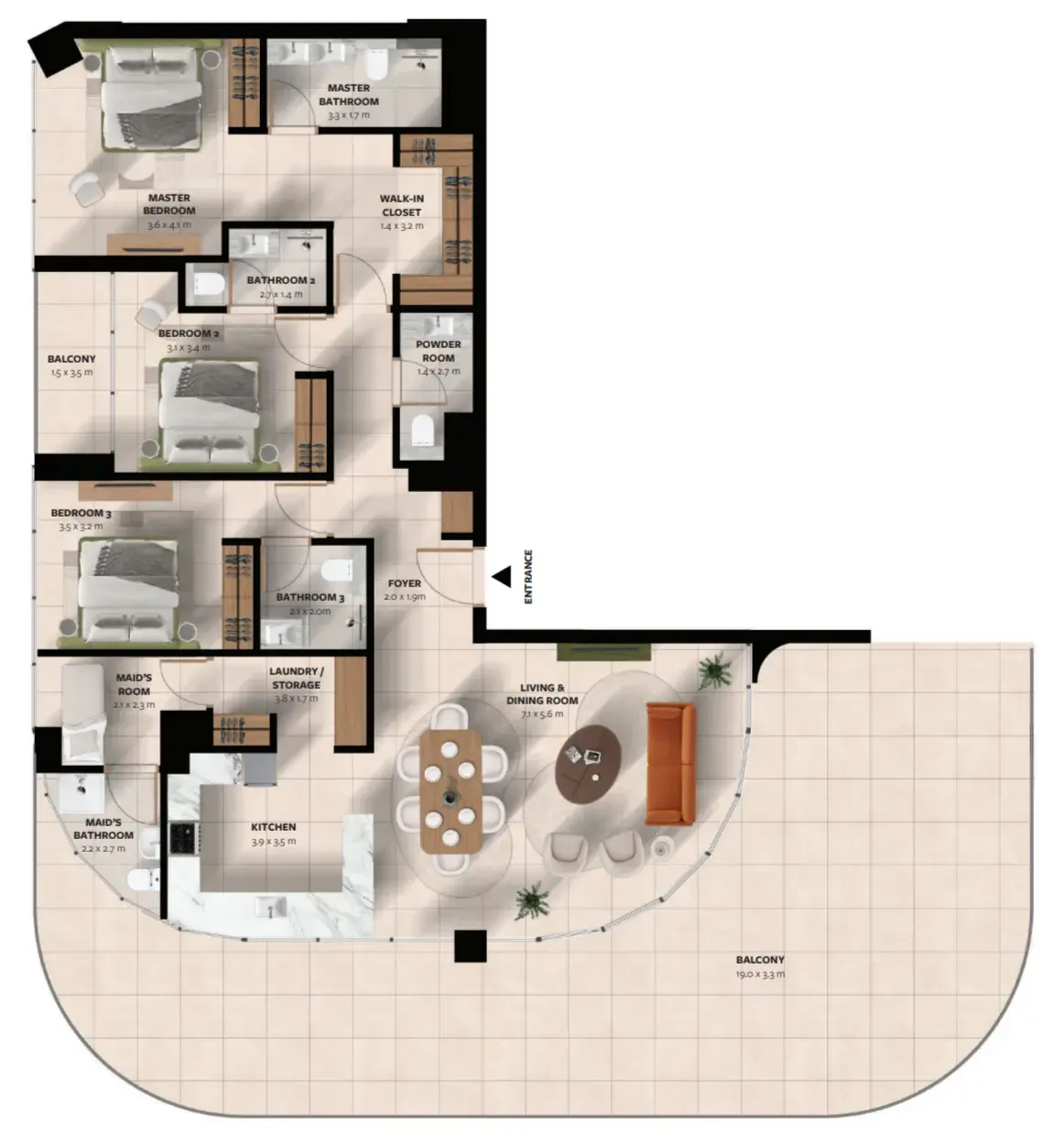 Waada Dubai South 3 bed floor plan, 2,823 sqft