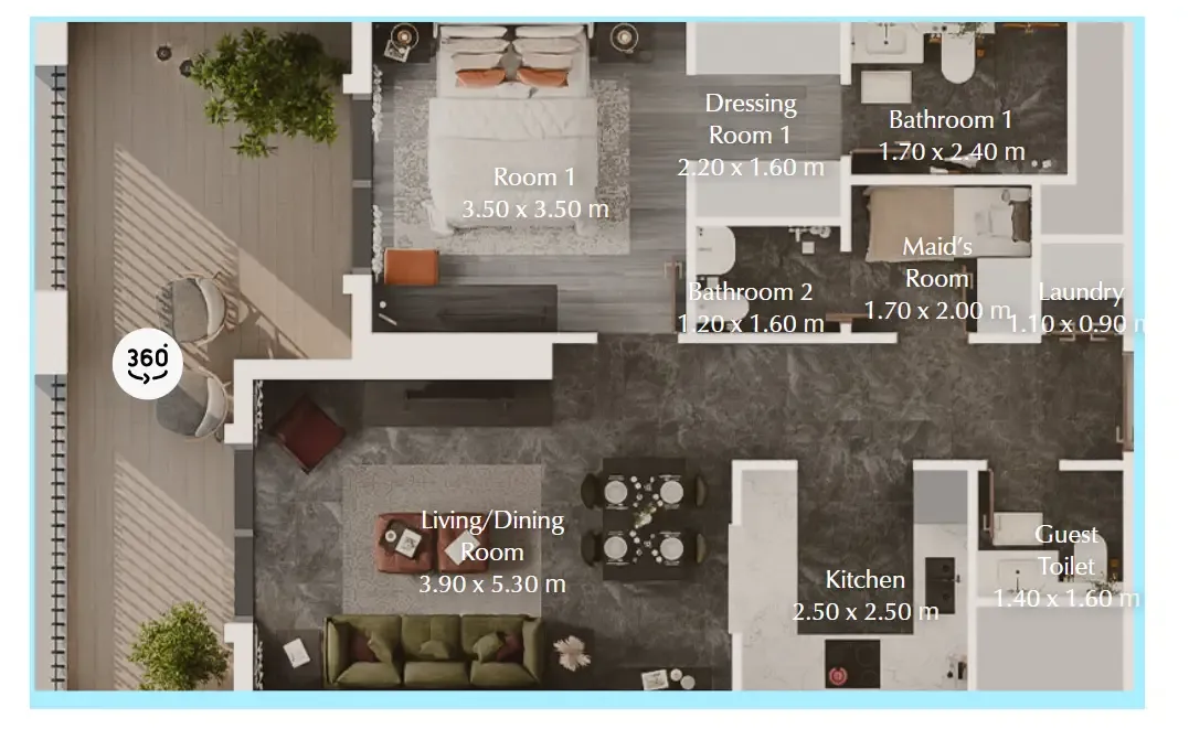 Bab Al Qasr Garden Residences 65 1 bed floor plan, 877 sqft