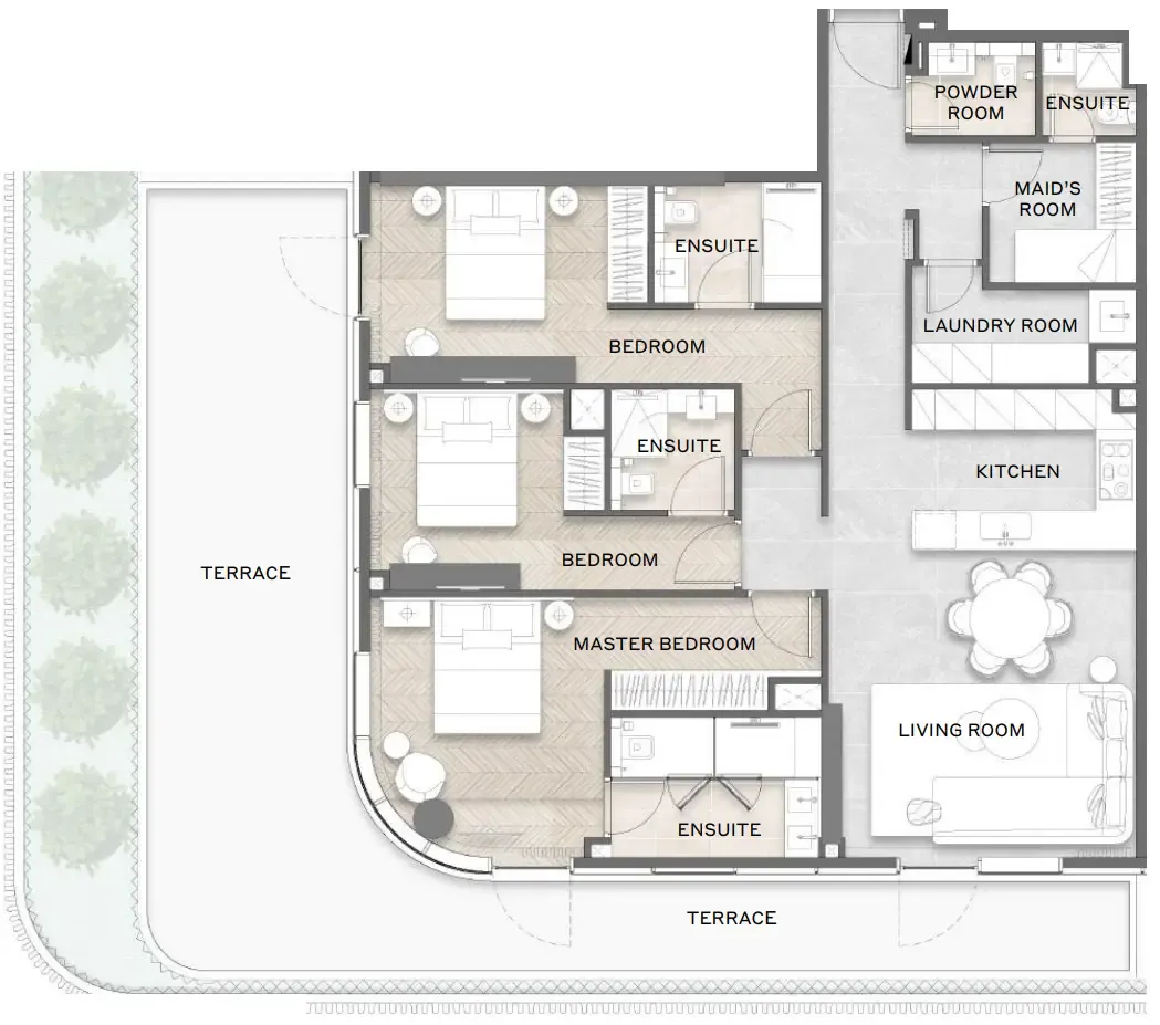 Avida Residences 3 bed floor plan, 2,030 sqft