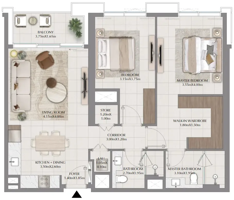 Terra Woods 2 bed floor plan, 1,112 sqft
