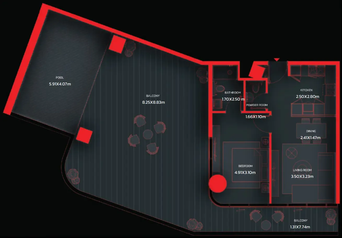 Tonino Lamborghini Residences by BNW Developments 1 bed floor plan, 1,582 sqft