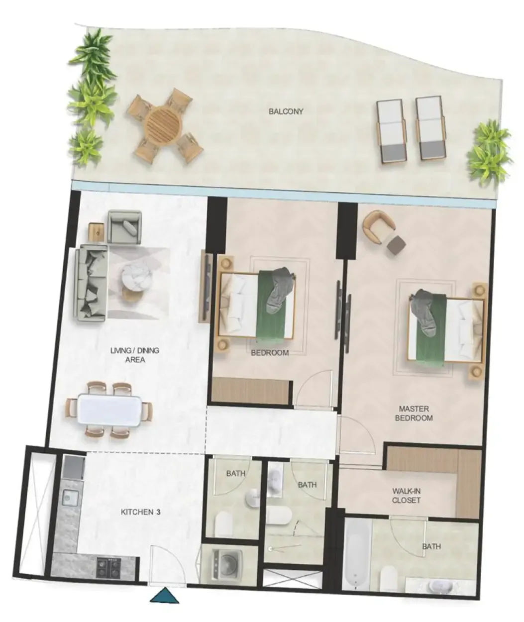 Oystra 2 bed floor plan, 1,642 sqft