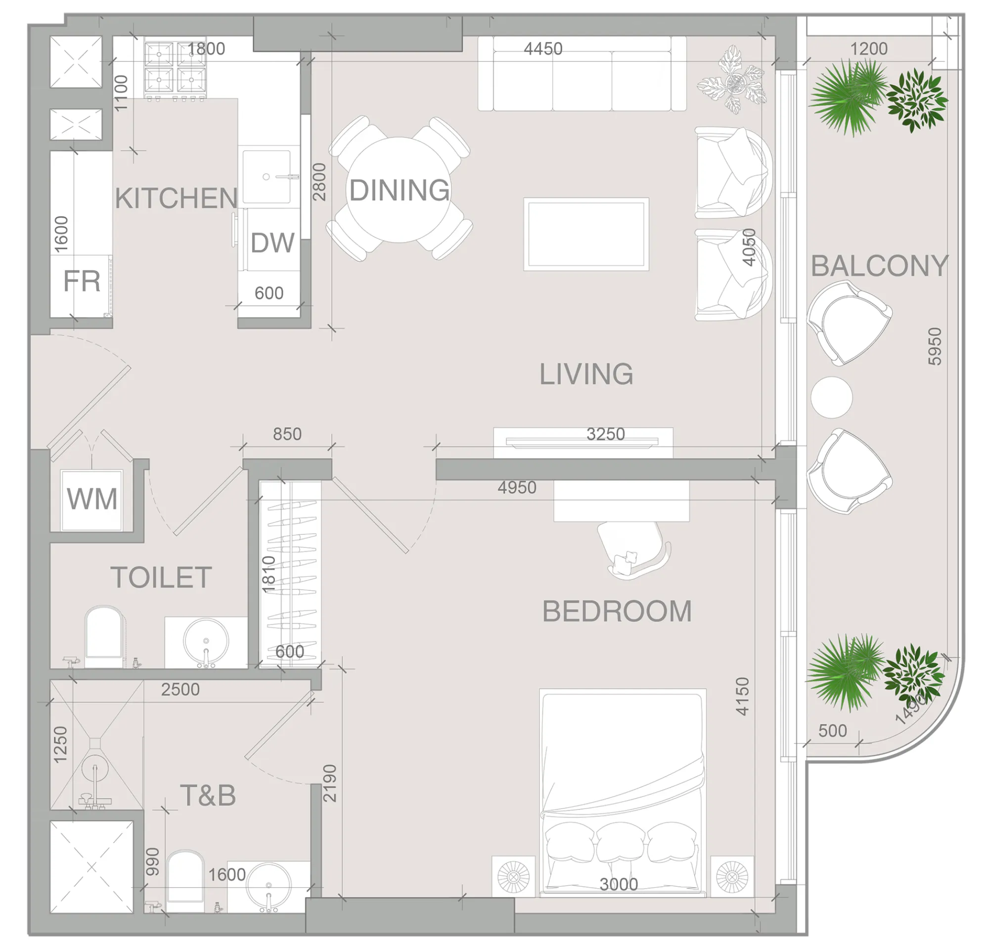 VERDAN1A 4 1 bed floor plan, 801 sqft