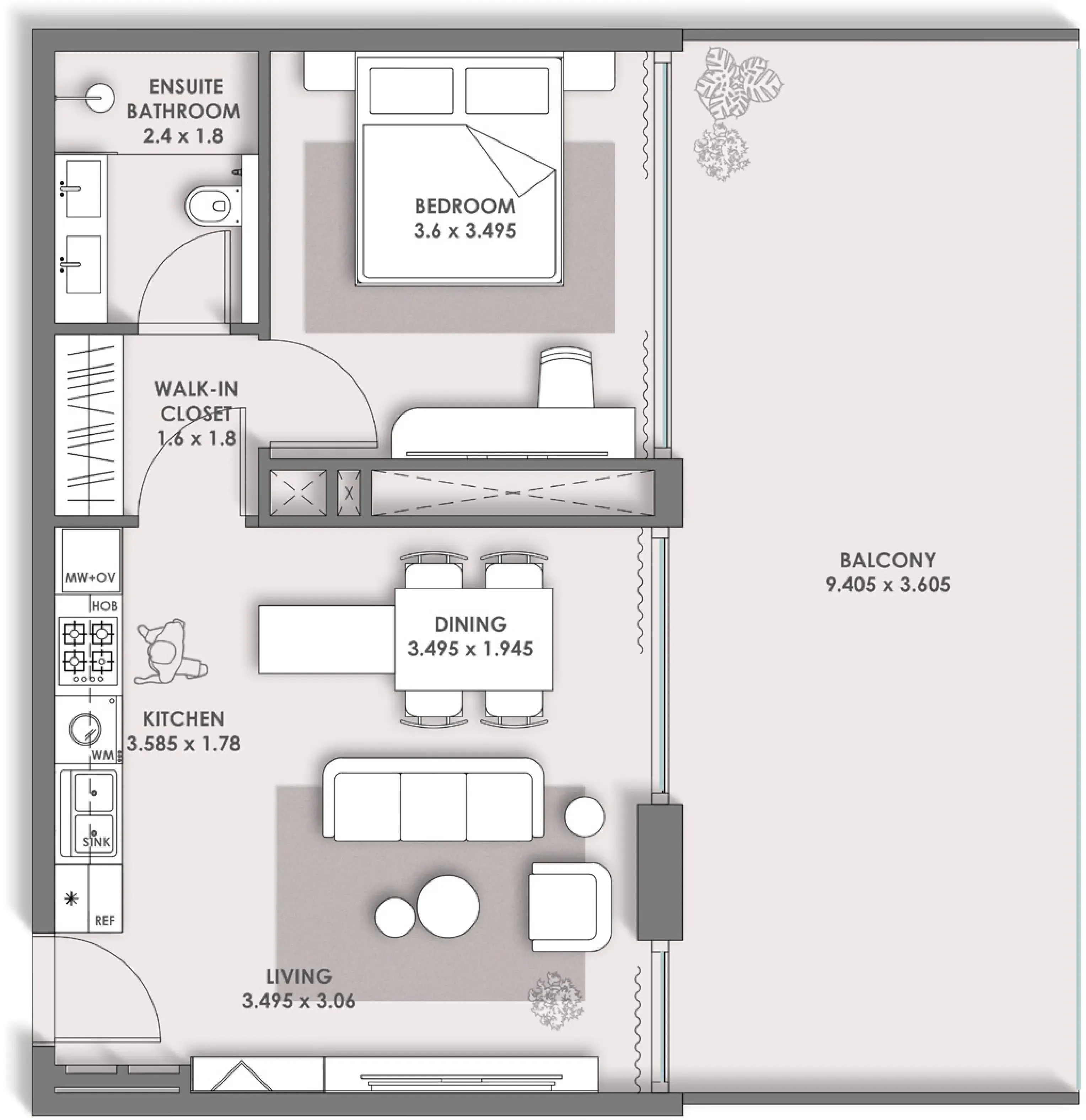 HOLM One 1 bed floor plan, 1,626 sqft