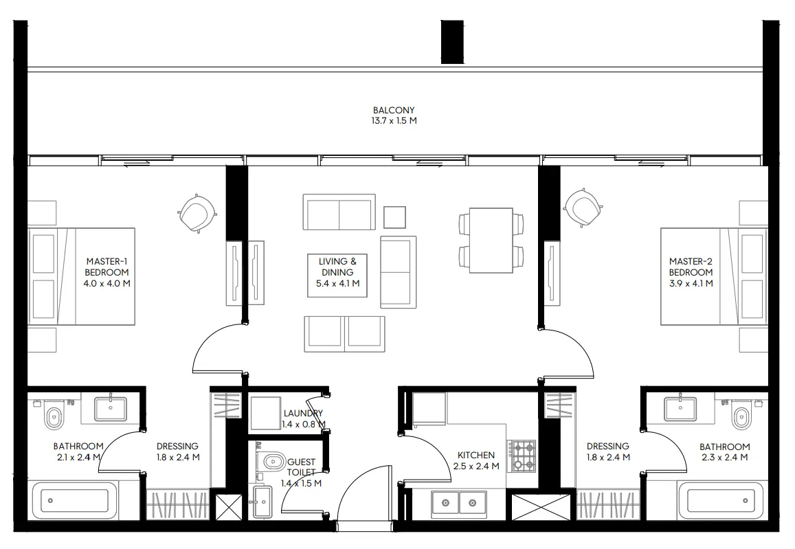 Nesba 3 2 bed floor plan, 1,927 sqft
