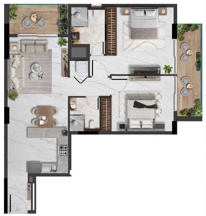 Amethyst by Siroya 2 bed floor plan, 1,047 sqft