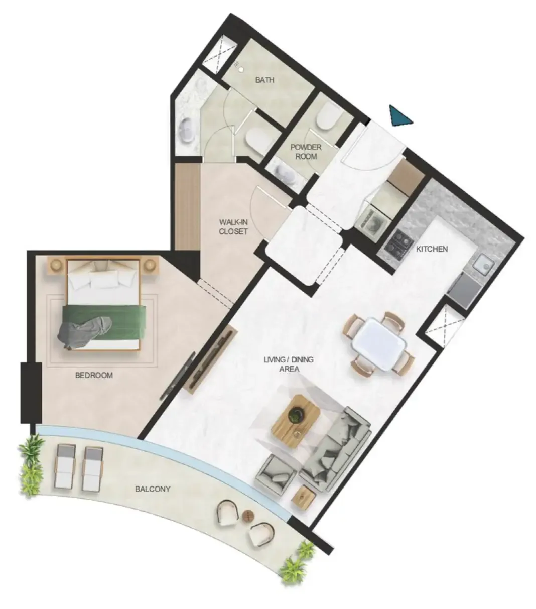 Oystra 1 bed floor plan, 845 sqft