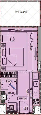Binghatti Vintage Studio floor plan, 372 sqft