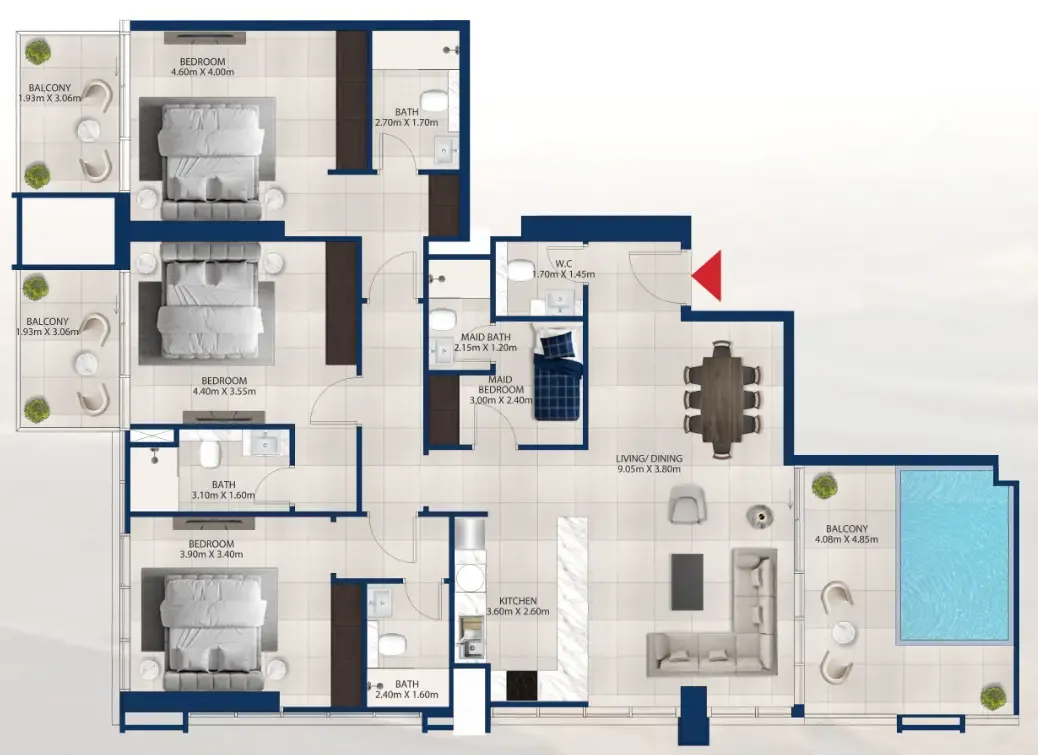Al Vista 3 bed floor plan, 1,902 sqft