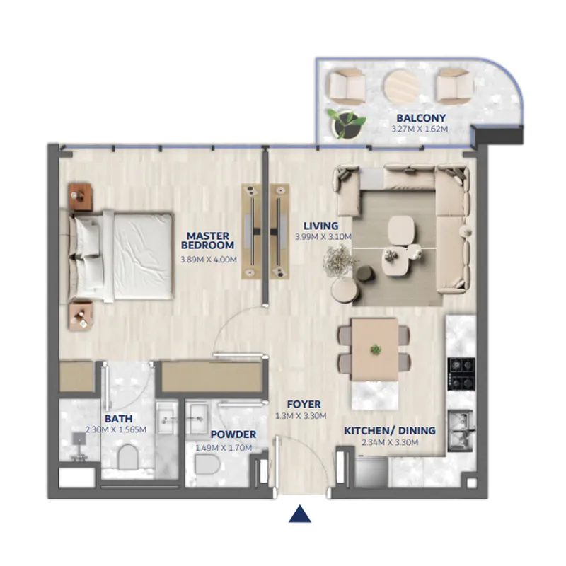 Vedaire Residences 1 bed floor plan, 665 sqft