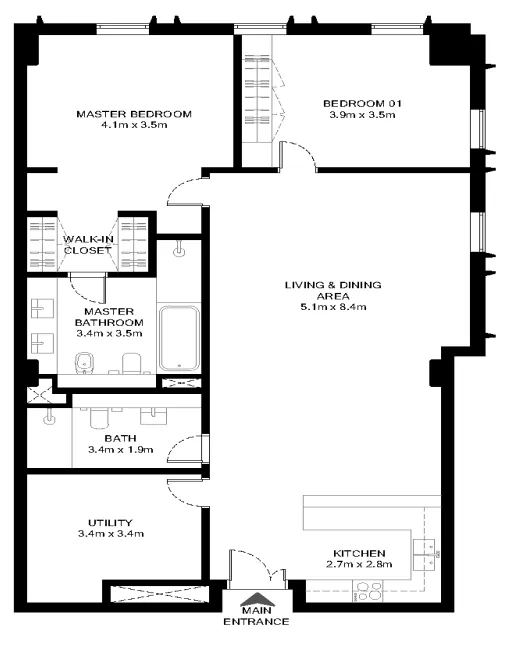 Al Waha 2 bed floor plan, 1,388 – 1,389 sqft