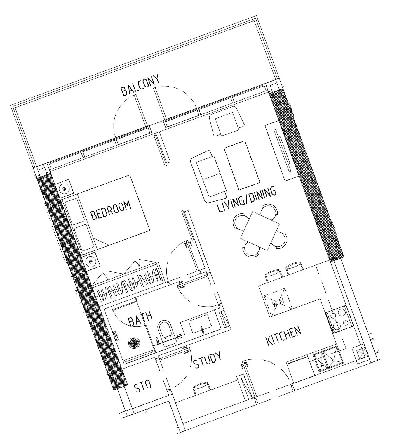 Damac District 1 bed floor plan, 693 sqft