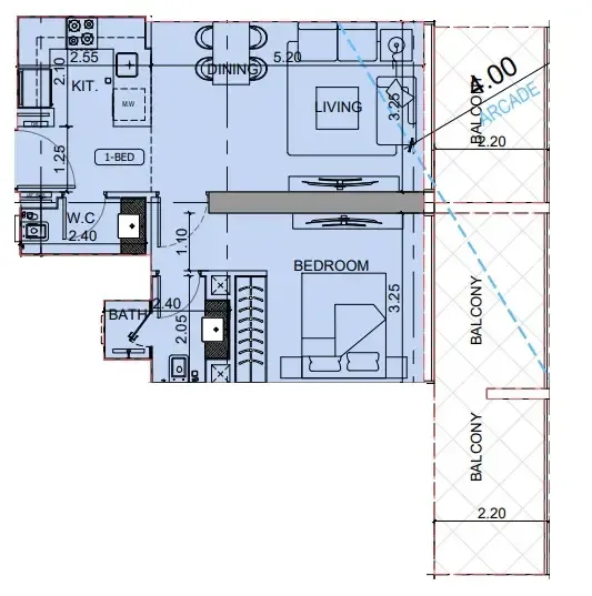 Binghatti Cullinan 1 bed floor plan, 723 sqft