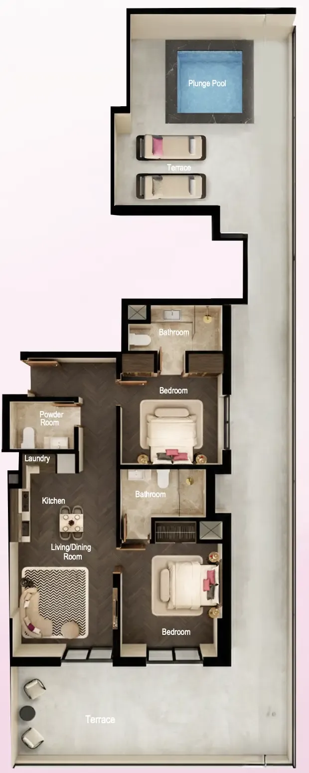 Fauchon Residences 2 bed floor plan, 1,687 sqft