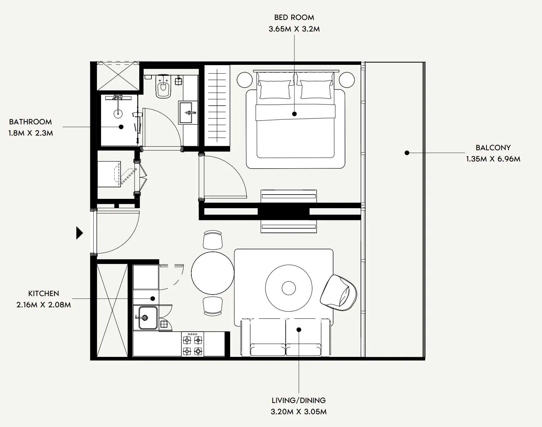 Creek Views 4 1 bed floor plan, 550 sqft