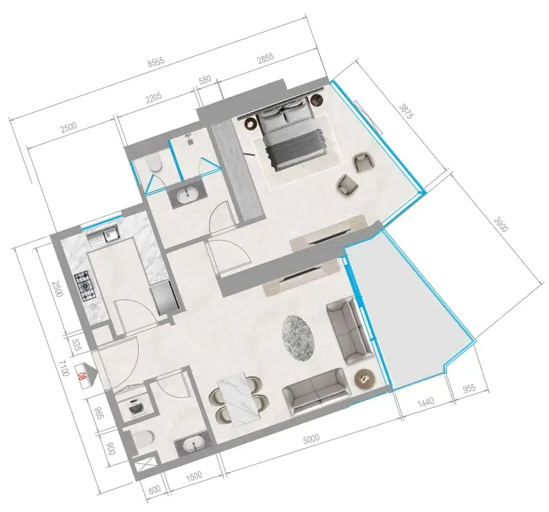 Orchid Towers Phase 1 1 bed floor plan, 789 sqft