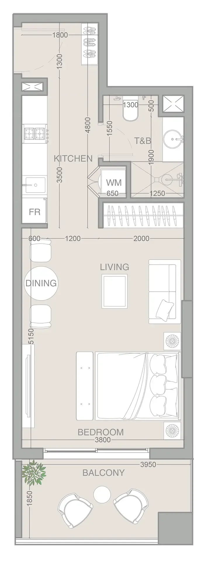 ESSENL1FE Residence Studio floor plan, 488 sqft