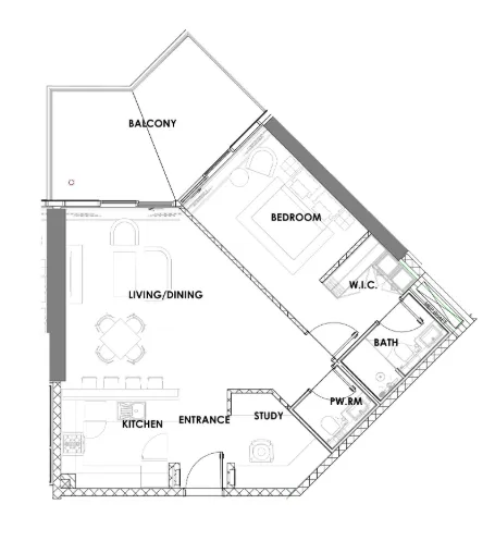 Golf Greens 1 bed floor plan, 1,019 sqft