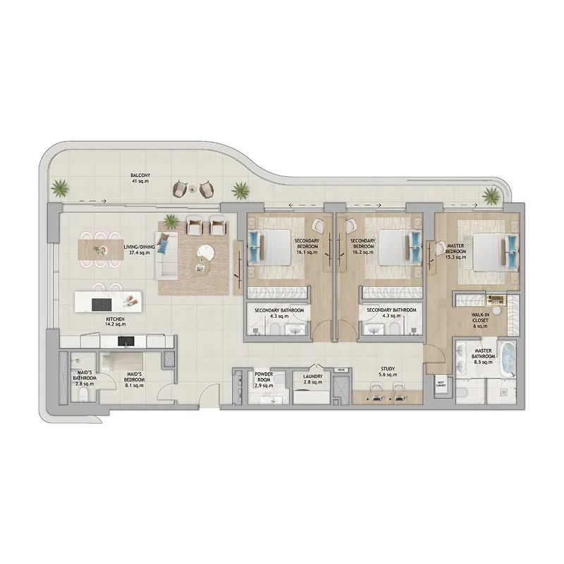 Fahid Beach Terraces 3 bed floor plan, 3,530 sqft