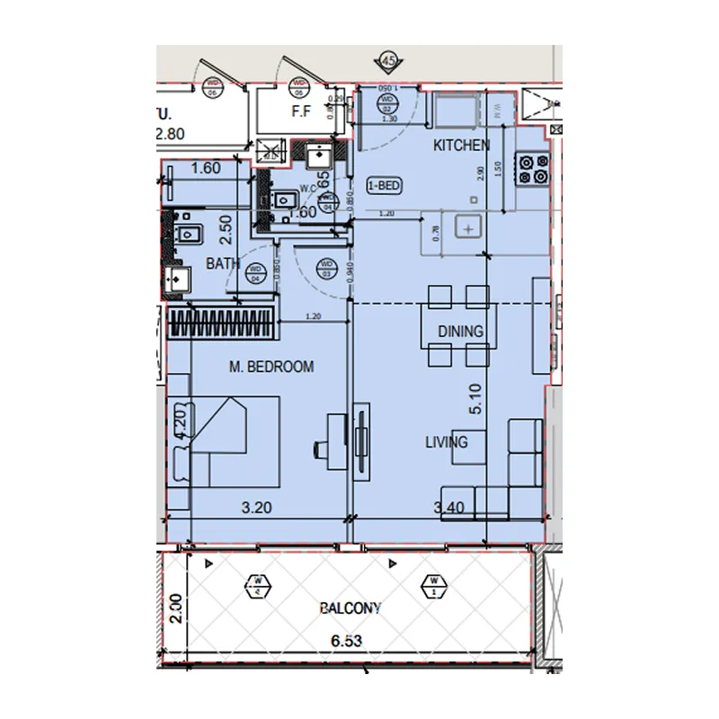 Binghatti Amberhall 1 bed floor plan, 724 sqft