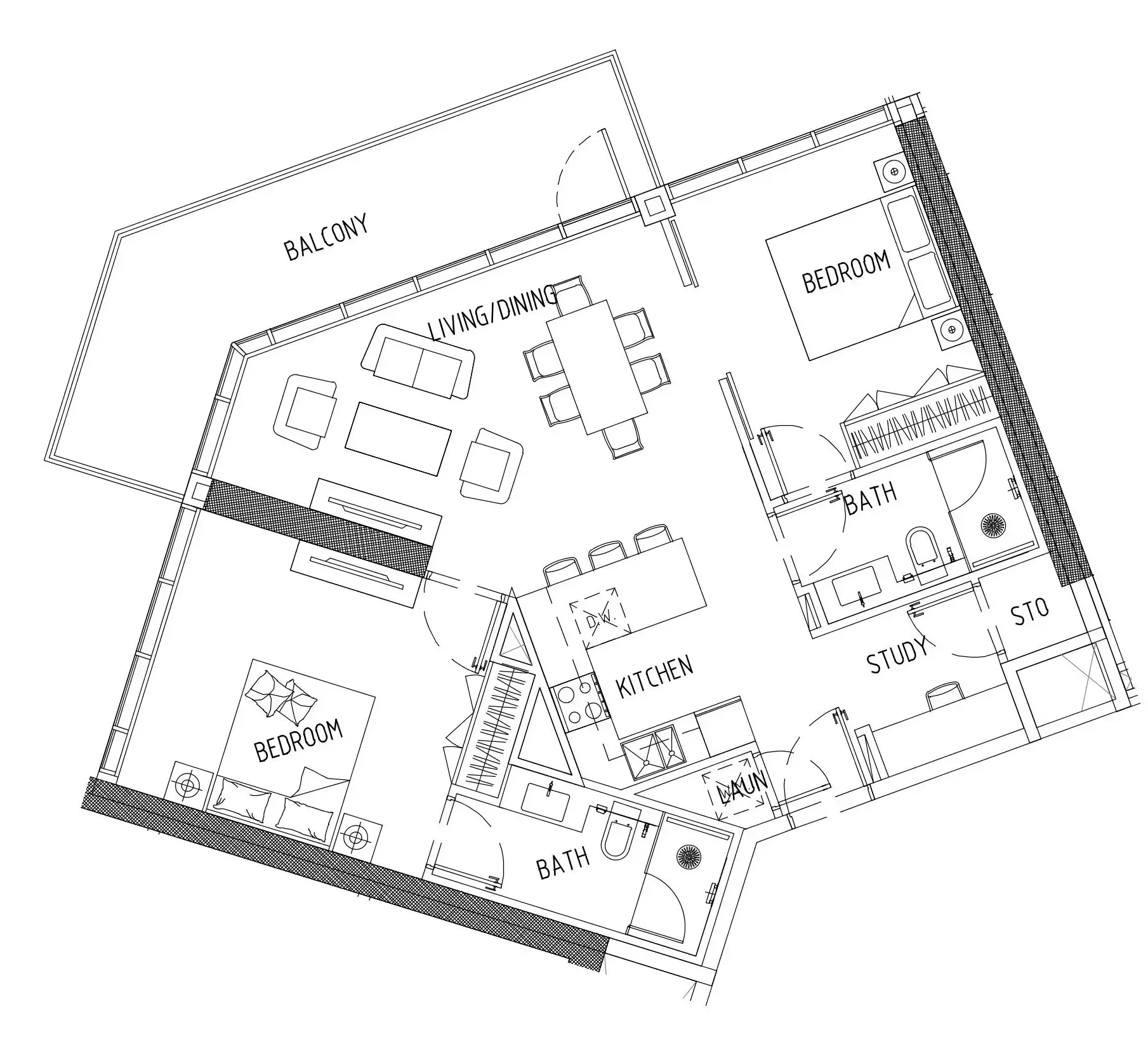 Damac District 2 bed floor plan, 1,066 sqft