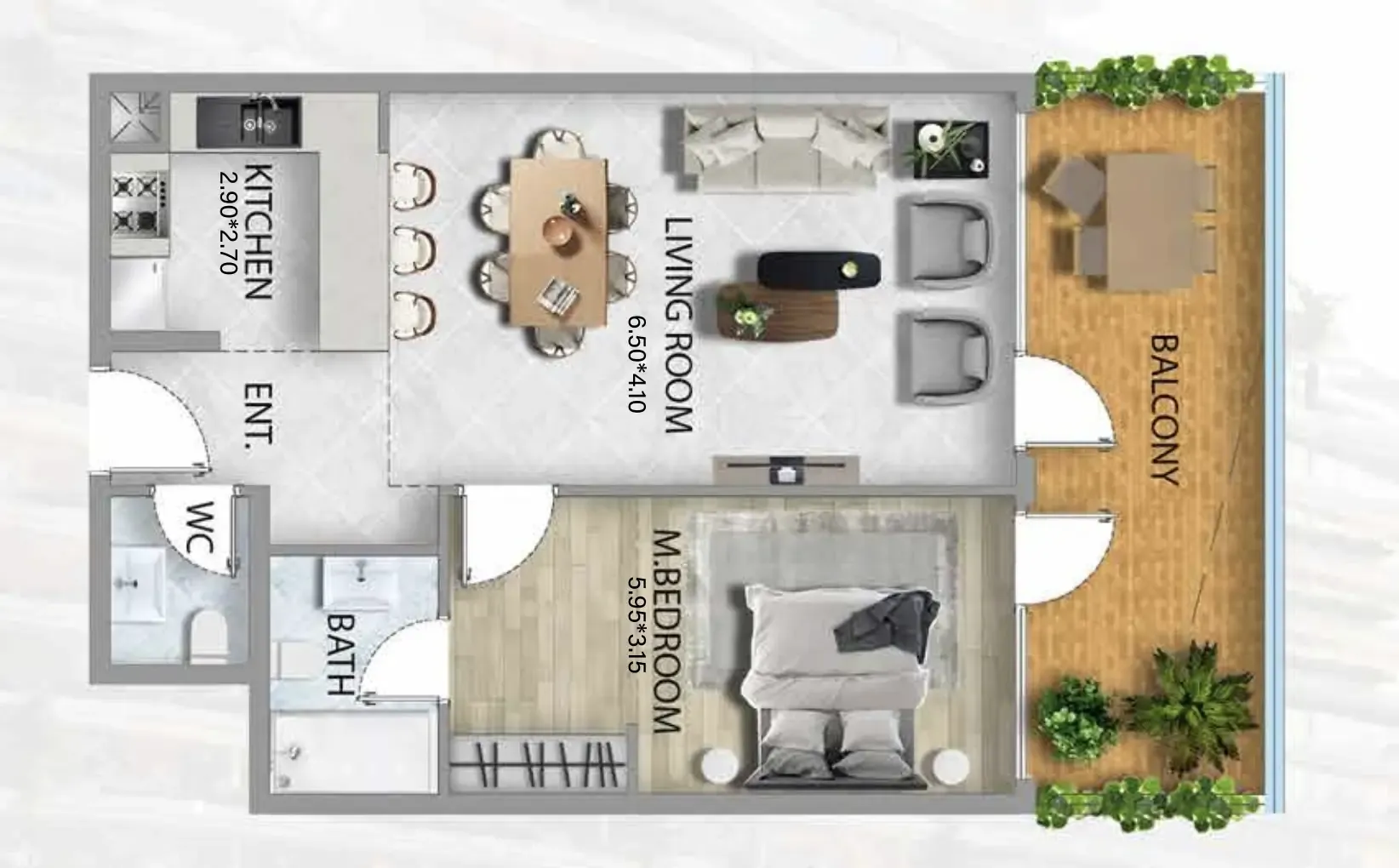 311 Boulevard 1 bed floor plan, 898 sqft