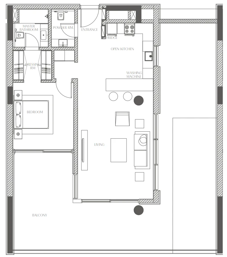 Creekside Residence 1 bed floor plan, 1,506 sqft