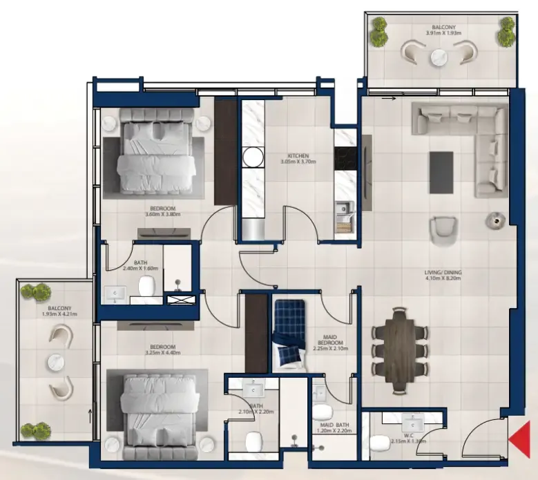 Al Vista 2 bed floor plan, 1,331 sqft