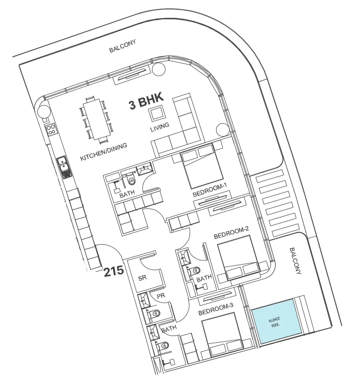 Villa Del Garda 3 bed floor plan, 1,982 sqft